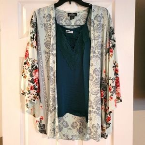 Floral print kimono and cami top combo